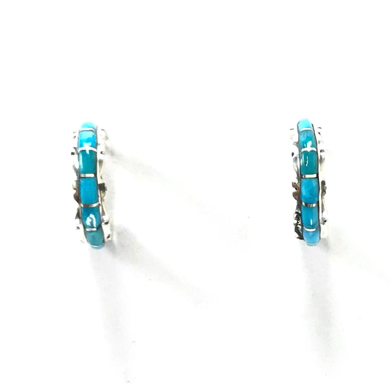 Turquoise and Sterling Silver Half Hoop store Earrings