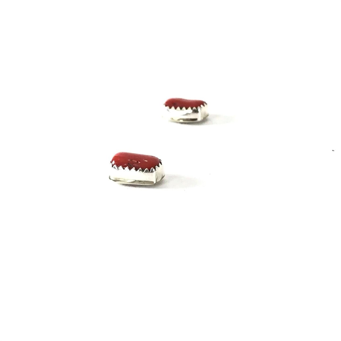 Small Rectangle Coral Post Earrings-Indian Pueblo Store