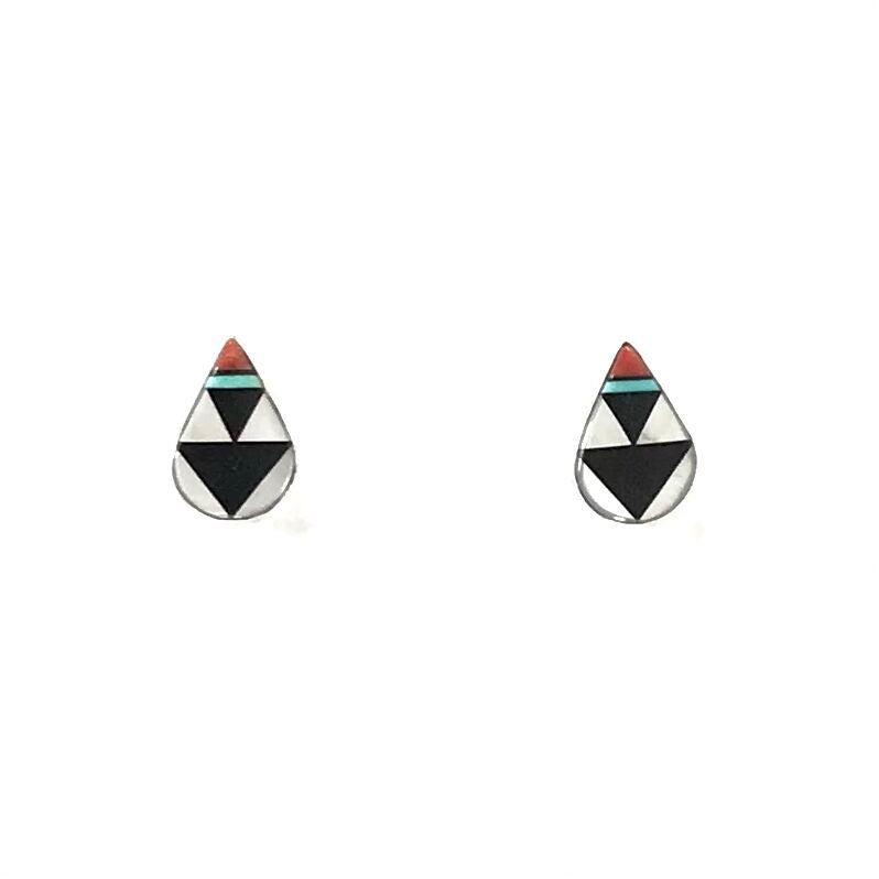 James Cheama Multi-gemstone Teardrop Inlay Earrings-Indian Pueblo Store