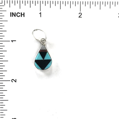 James Cheama Inlay Multi-Gemstone Tear Drop Pendant-Indian Pueblo Store