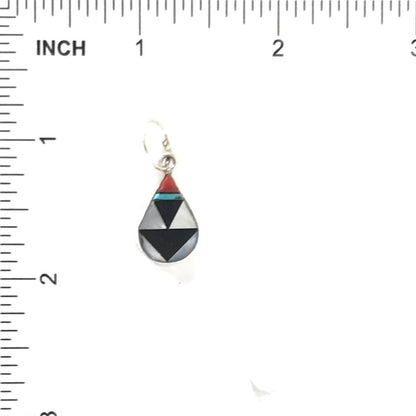 James Cheama Inlay Multi-Gemstone Tear Drop Pendant-Indian Pueblo Store