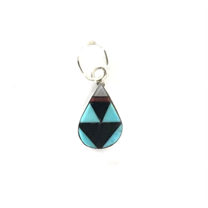 James Cheama Inlay Multi-Gemstone Tear Drop Pendant-Indian Pueblo Store