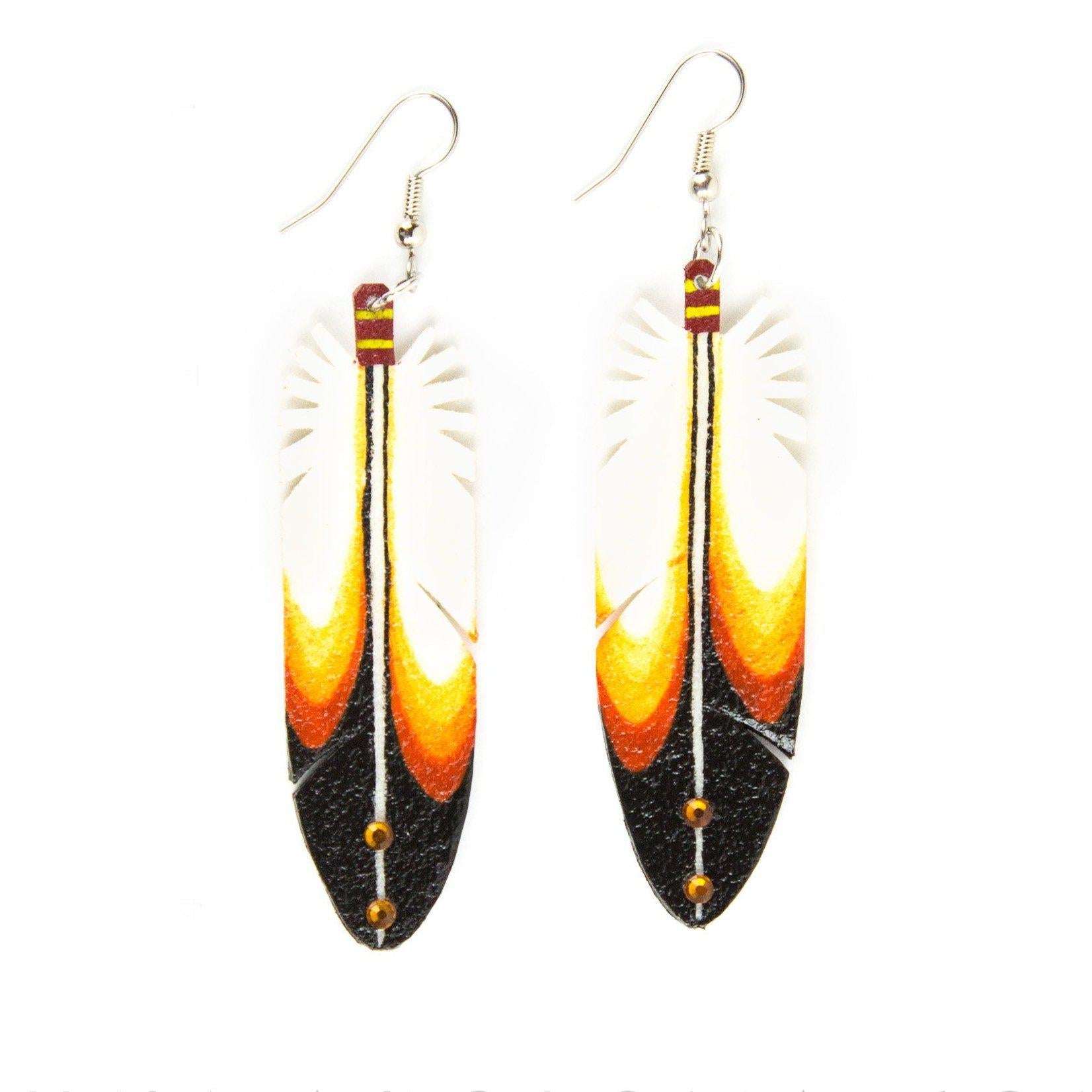 Dominic Arquero Rawhide Eagle Feather Earrings-Indian Pueblo Store