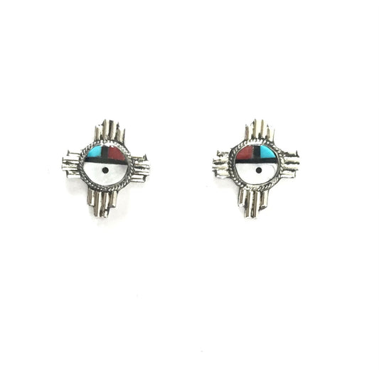 Clifford Cheama Zia Sun Symbol Post Earrings-Indian Pueblo Store