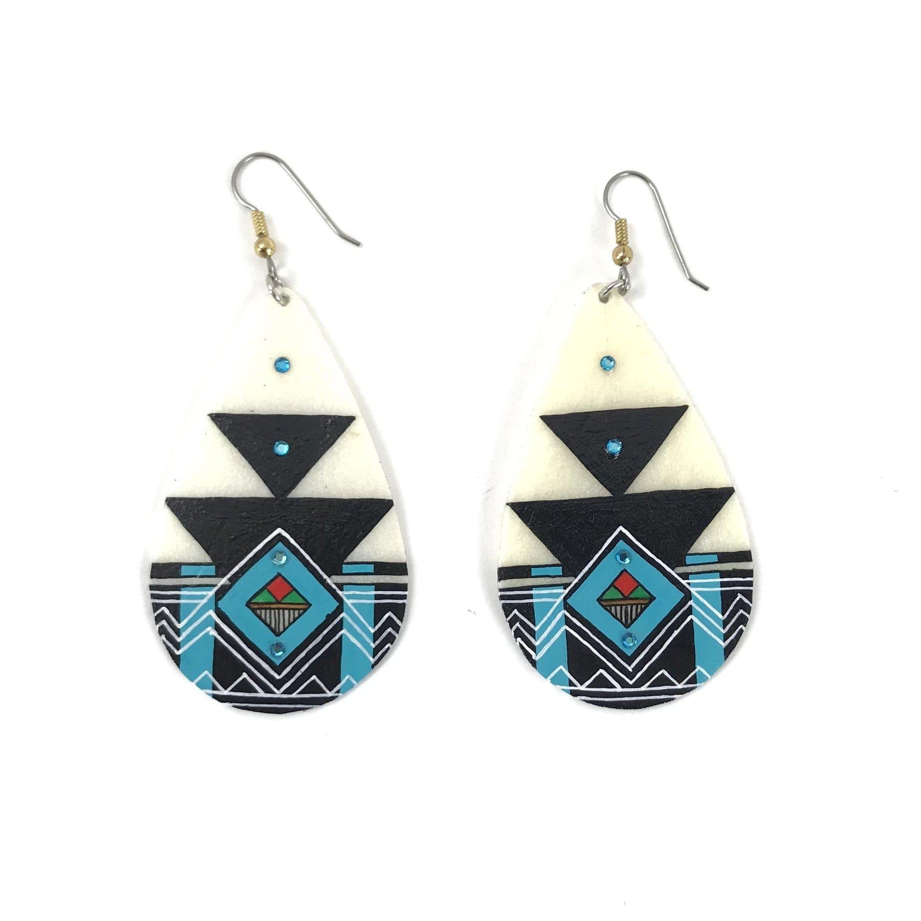 Dominic Arquero Pueblo Pattern Rawhide Feather Earrings Blue