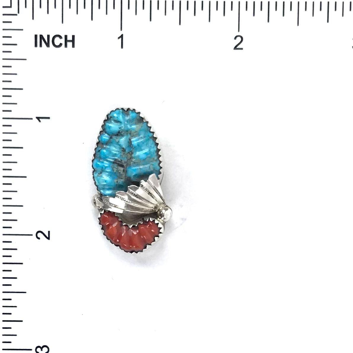 Lyolita Tsatte Turquoise and Coral Leaf Pendant-Indian Pueblo Store