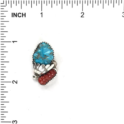 Lyolita Tsatte Turquoise and Coral Leaf Pendant-Indian Pueblo Store