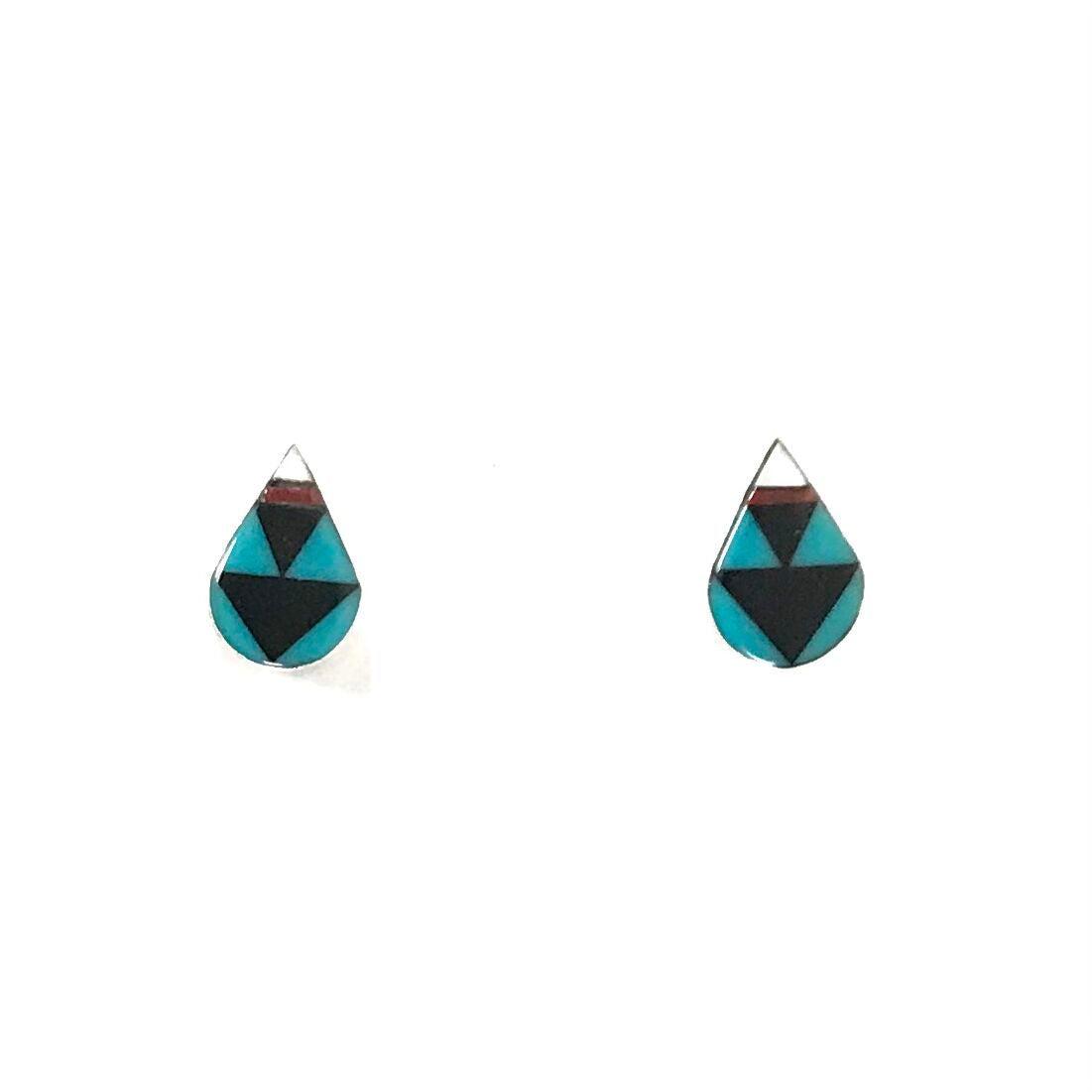 James Cheama Multi-gemstone Teardrop Inlay Earrings-Indian Pueblo Store