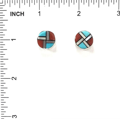 Tyrone Martinez Turquoise Multi-Gemstone Inlay Earring-Indian Pueblo Store