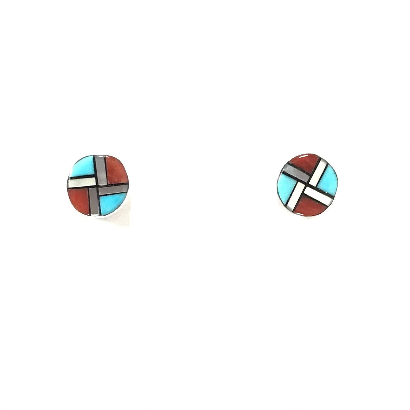 Tyrone Martinez Turquoise Multi-Gemstone Inlay Earring-Indian Pueblo Store