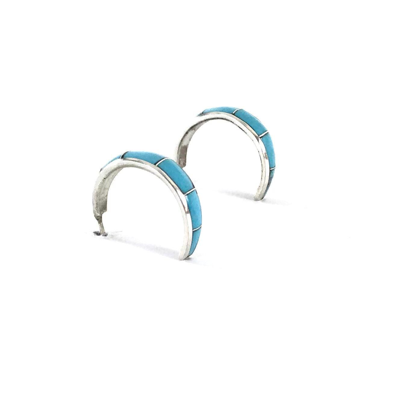 Phil Chavez Turquoise Inlay Half Hoop Earrings-Indian Pueblo Store