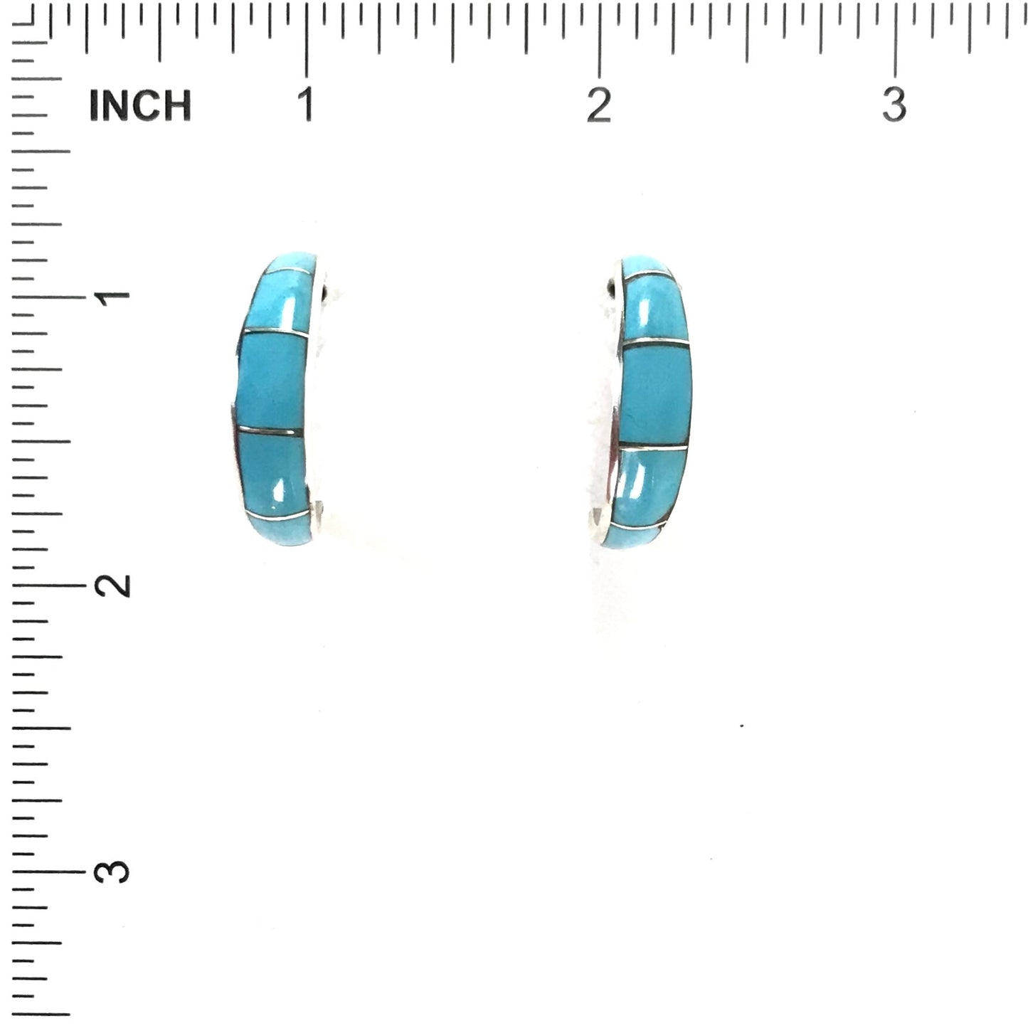 Phil Chavez Turquoise Inlay Half Hoop Earrings-Indian Pueblo Store