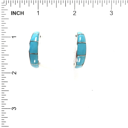 Phil Chavez Turquoise Inlay Half Hoop Earrings-Indian Pueblo Store