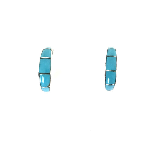 Phil Chavez Turquoise Inlay Half Hoop Earrings-Indian Pueblo Store