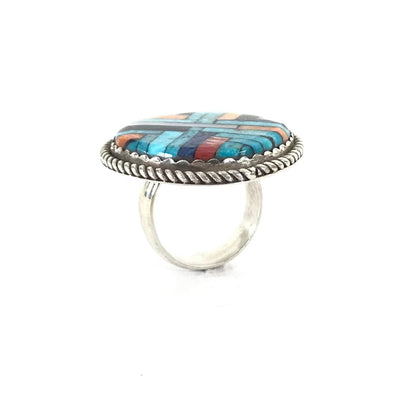 Joe and Angie Reano Lapis Multi-Gemstone Mosaic Inlay Ring-Indian Pueblo Store