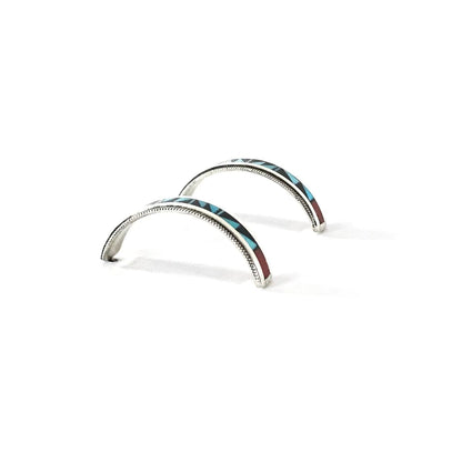 Ralph Weahkee Multi-Gemstone Inlay Half Hoop Earrings-Indian Pueblo Store