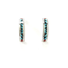 Load image into Gallery viewer, Ralph Weahkee Multi-Gemstone Inlay Half Hoop Earrings-Indian Pueblo Store
