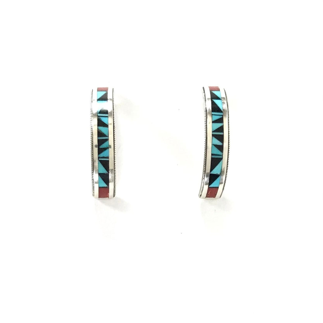 Ralph Weahkee Multi-Gemstone Inlay Half Hoop Earrings-Indian Pueblo Store