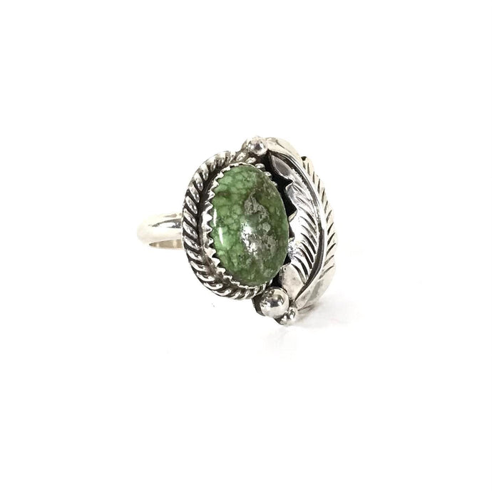 Julia Etsitty Green Turquoise Leaf Ring-Indian Pueblo Store