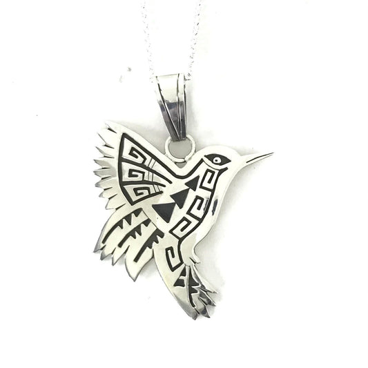 Sonny Gene Sterling Silver Overlay Hummingbird Pendant-Indian Pueblo Store