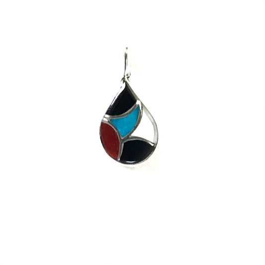 Delorna Laahi Multi-Gemstone Teardrop Inlay Pendant-Indian Pueblo Store