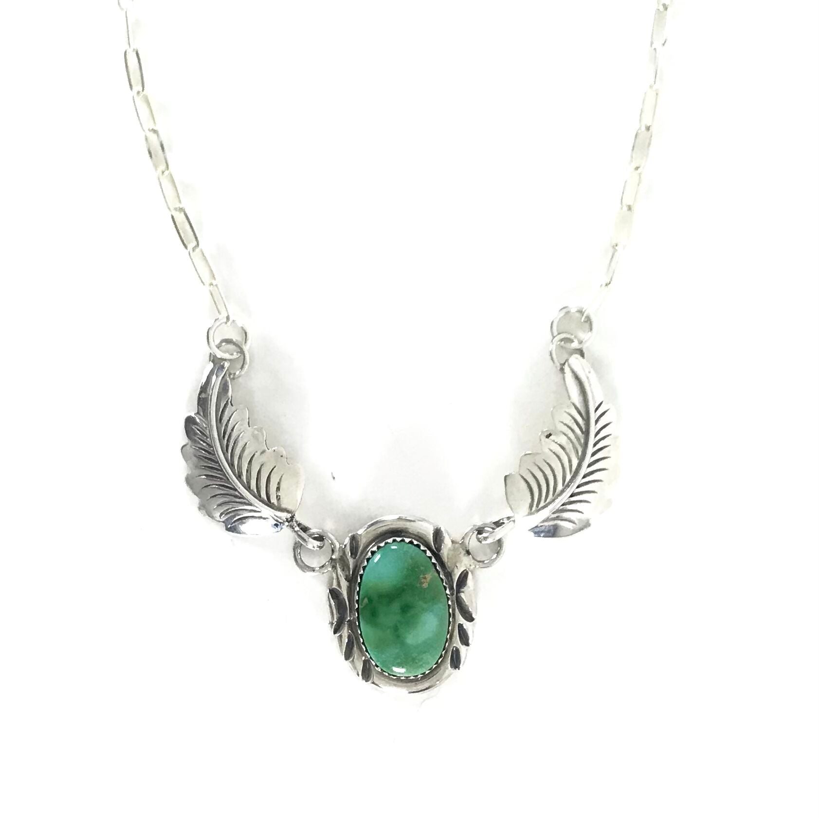 Julia Etsitty Green Turquoise Leaf Necklace-Indian Pueblo Store