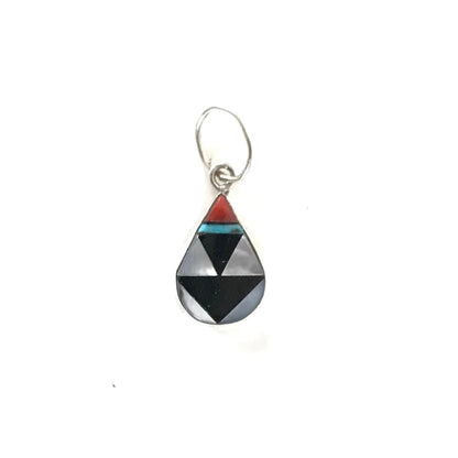 James Cheama Inlay Multi-Gemstone Tear Drop Pendant-Indian Pueblo Store