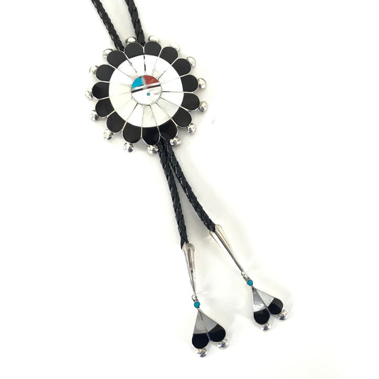 Pauline Lonjose Sunface Multi-Gemstone Bolo Tie-Indian Pueblo Store