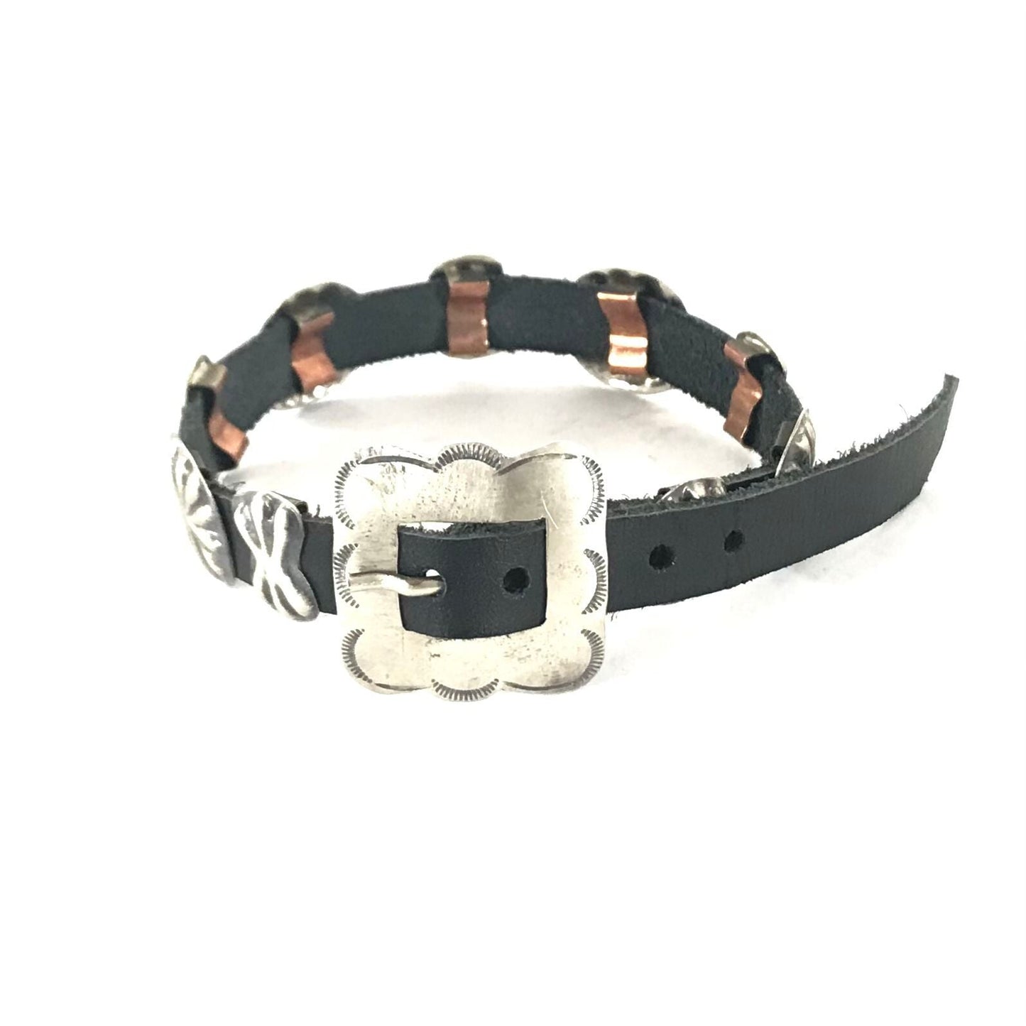 Joan Begay Sterling Silver Concho Leather Bracelet-Indian Pueblo Store