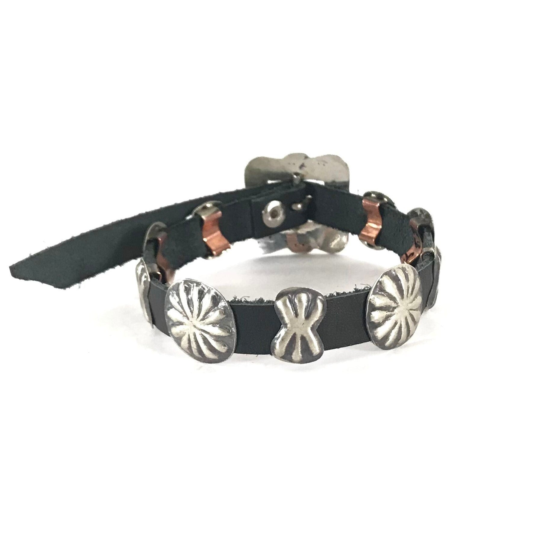 Joan Begay Sterling Silver Concho Leather Bracelet-Indian Pueblo Store