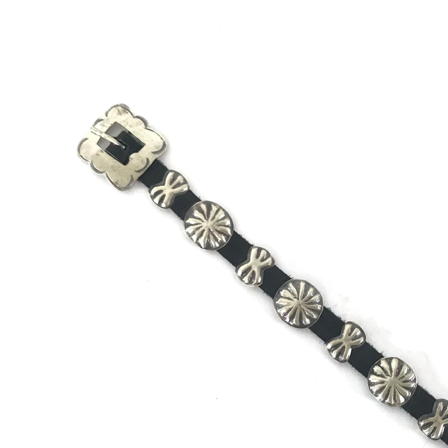 Joan Begay Sterling Silver Concho Leather Bracelet-Indian Pueblo Store