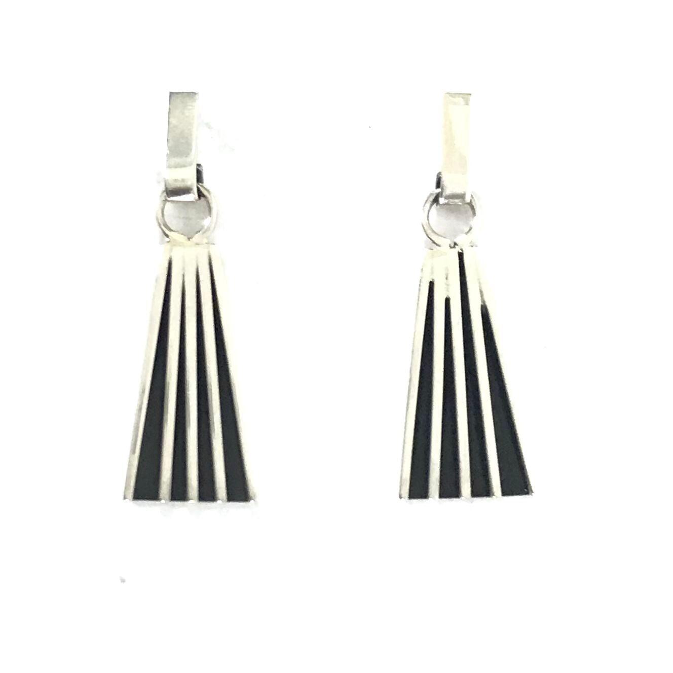 Tom Hawk Sterling Silver Channel Fan Drop Earrings-Indian Pueblo Store