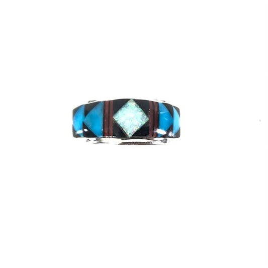 Rick Tolino Inlay Opal Multi-gemstone Wide Band Ring-Indian Pueblo Store