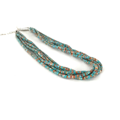 Fred Archuleta Turquoise and Apple Coral 5 Strand Heishi Necklace-Indian Pueblo Store