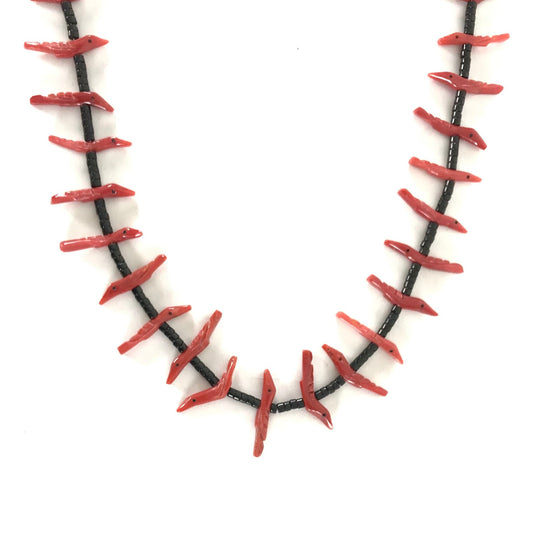 Verna Kushana Coral Bird Fetish Carving Necklace-Indian Pueblo Store