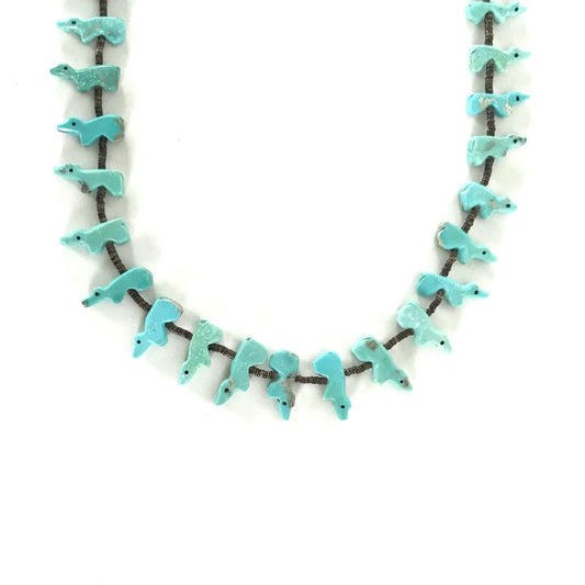 Verna Kushana Turquoise Bear Fetish Carving Necklace-Indian Pueblo Store