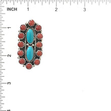 Load image into Gallery viewer, Anthony Skeets Turquoise and Coral Cluster Ring-Indian Pueblo Store
