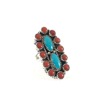 Load image into Gallery viewer, Anthony Skeets Turquoise and Coral Cluster Ring-Indian Pueblo Store
