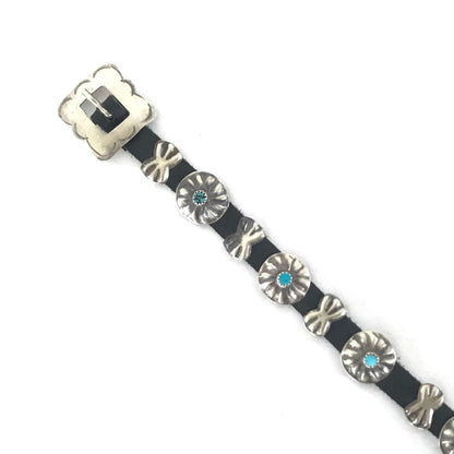 Joan Begay Sterling Silver and Turquoise Concho Leather Bracelet-Indian Pueblo Store