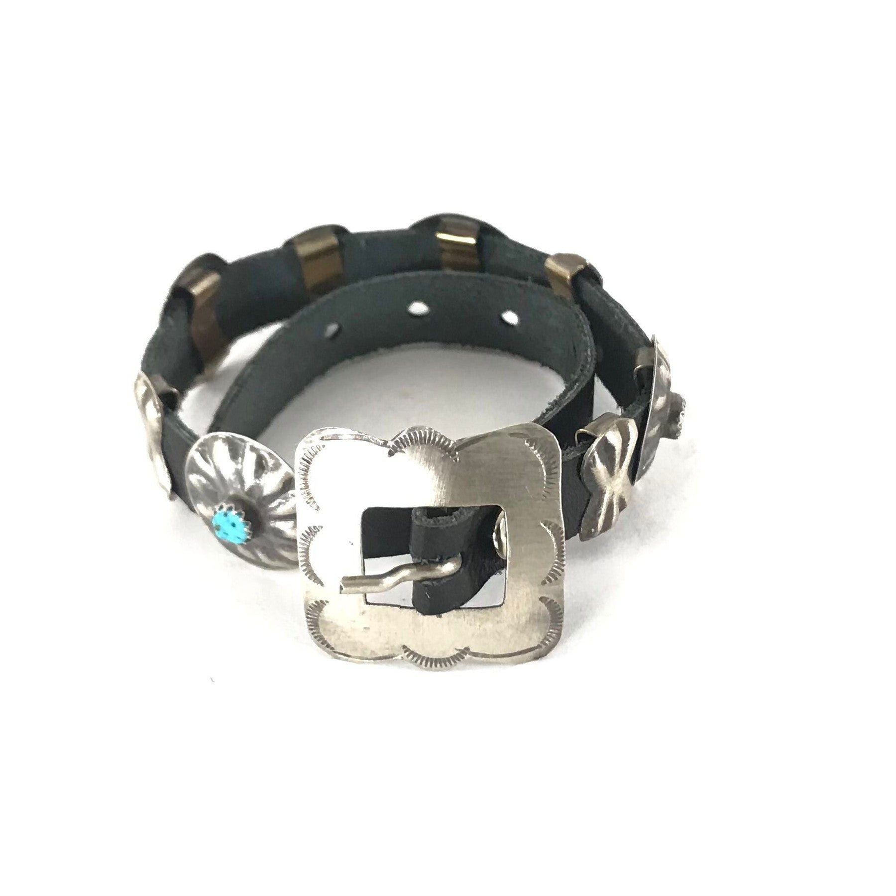 Joan Begay Sterling Silver and Turquoise Concho Leather Bracelet – Indian  Pueblo Store