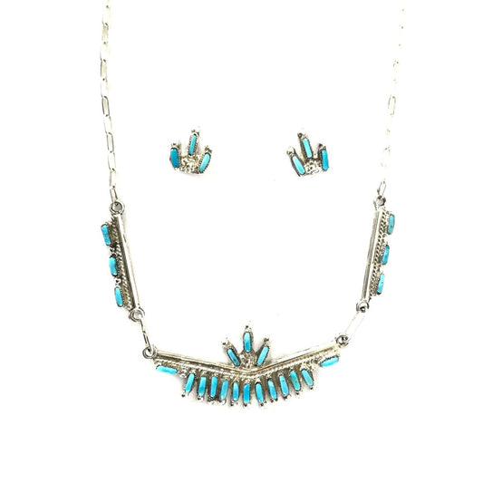 Veronica Yawakia Turquoise Petit Point Necklace and Earring Set-Indian Pueblo Store