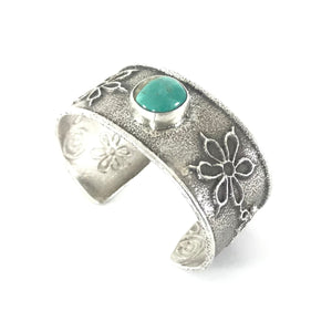 Cordell Pajarito Tufa Cast Dragonfly and Floral Turquoise Bracelet-Indian Pueblo Store