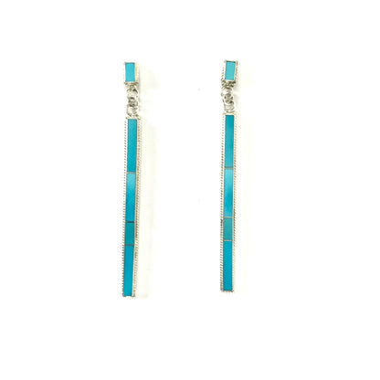 Ricky Booqua Long Channel Inlay Dangle Earrings-Indian Pueblo Store