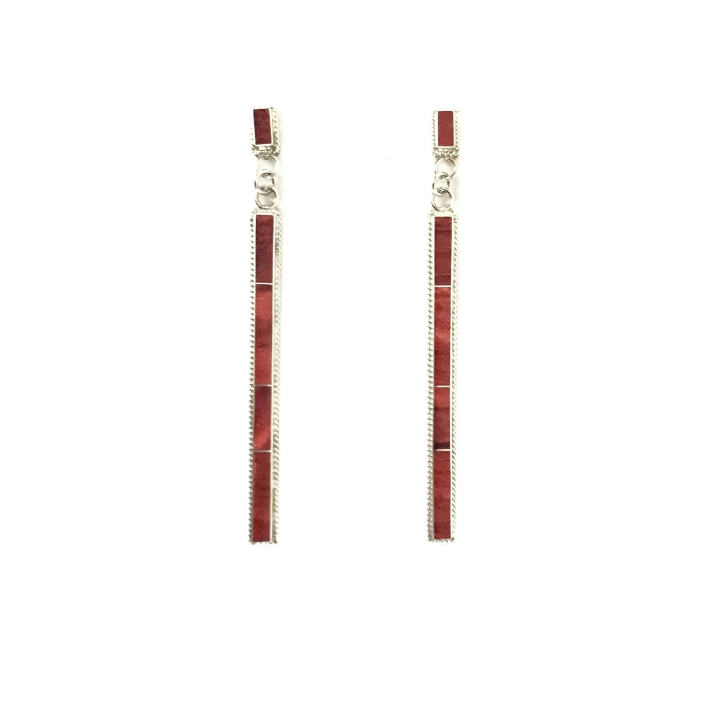 Ricky Booqua Long Channel Inlay Dangle Earrings-Indian Pueblo Store