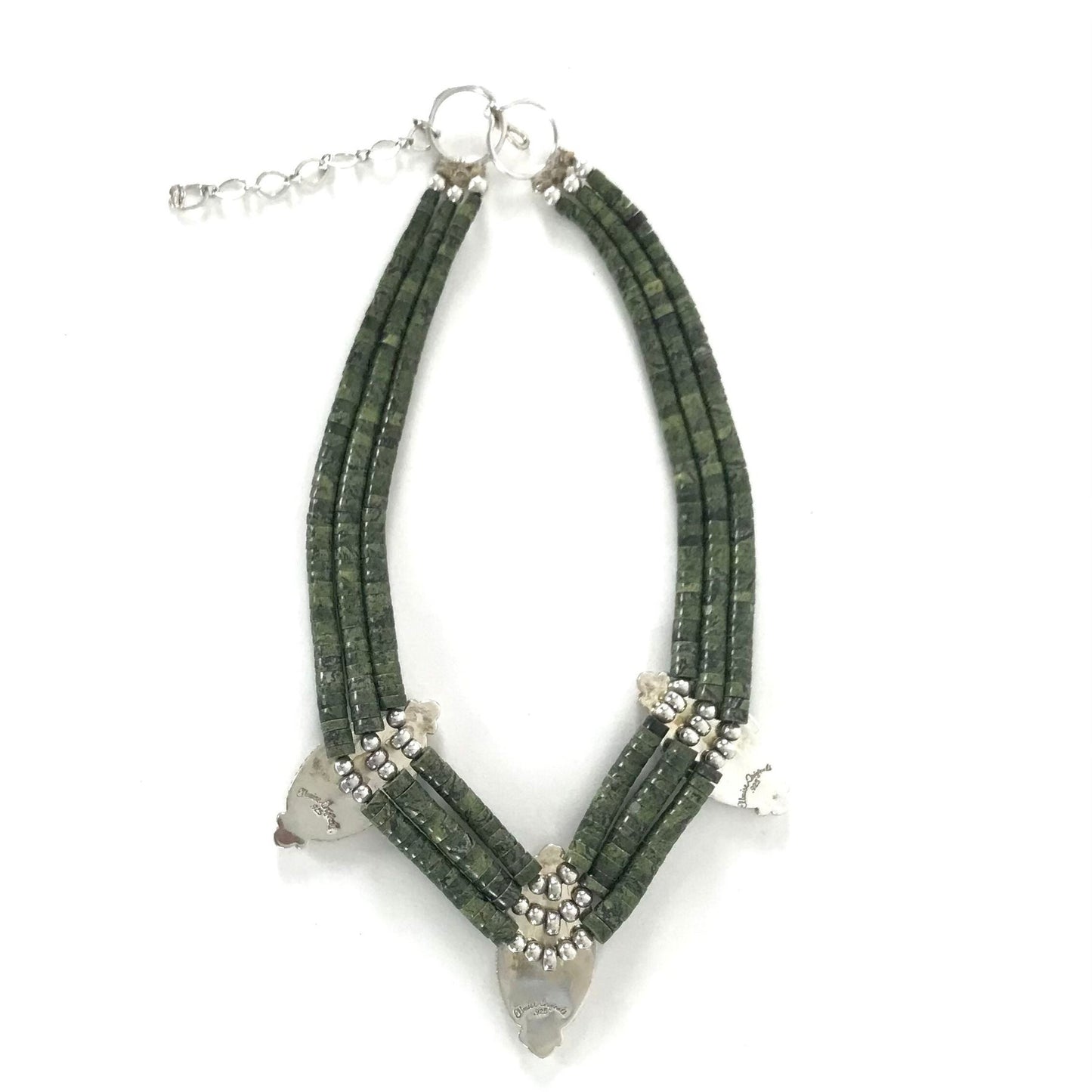 Elouise Padilla 3 Strand Serpentine Medallion Heishi Necklace-Indian Pueblo Store