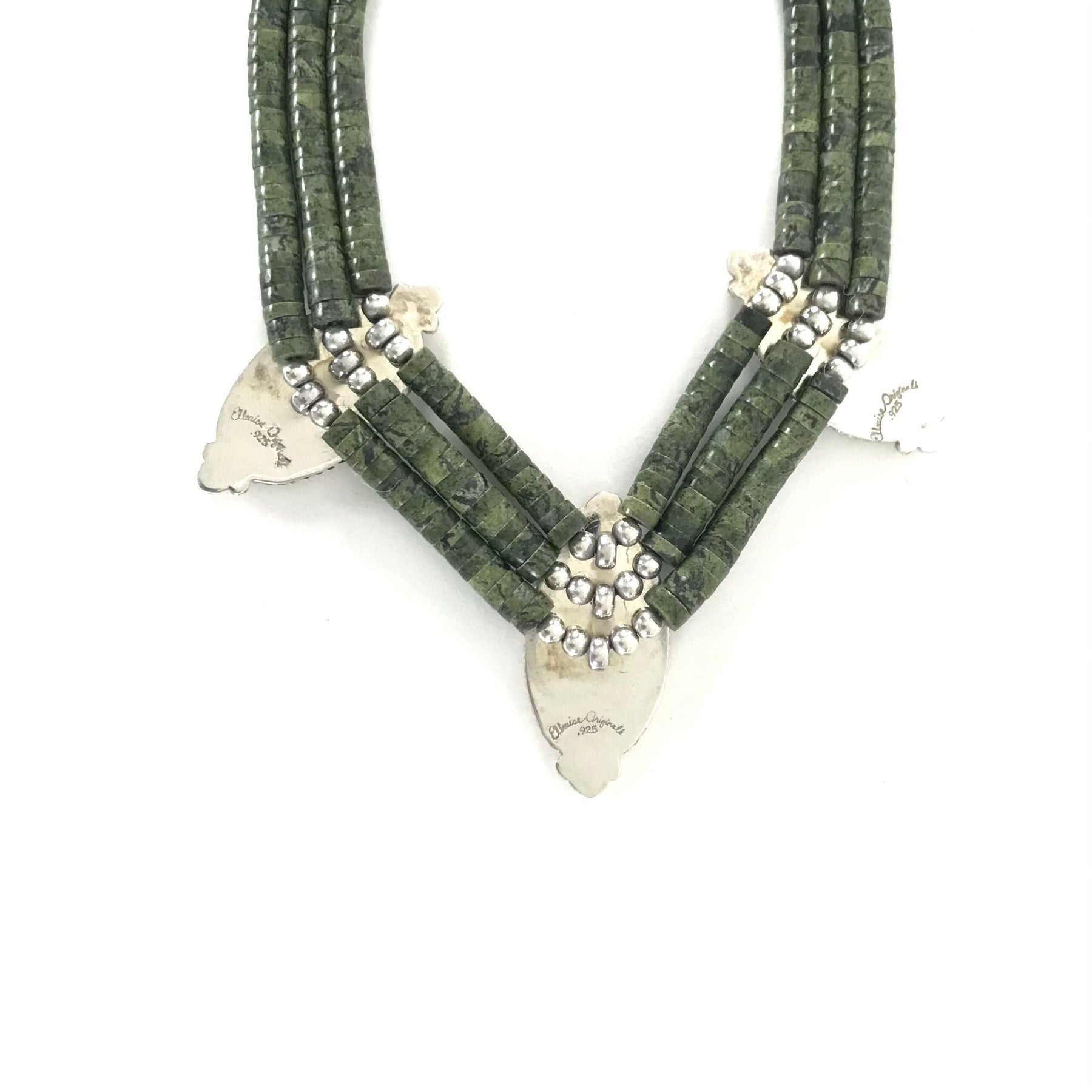 Elouise Padilla 3 Strand Serpentine Medallion Heishi Necklace-Indian Pueblo Store