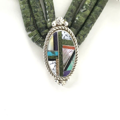 Elouise Padilla 3 Strand Serpentine Medallion Heishi Necklace-Indian Pueblo Store