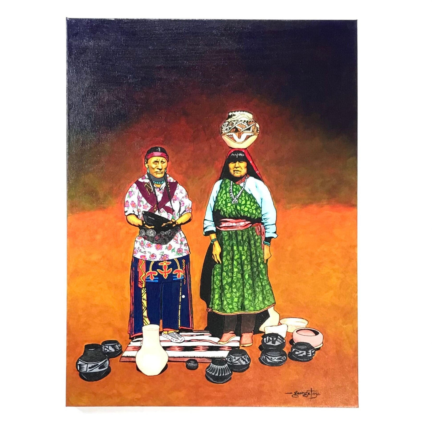 George Toya "Julian and Maria Martinez" Acrylic Canvas Painting-Indian Pueblo Store