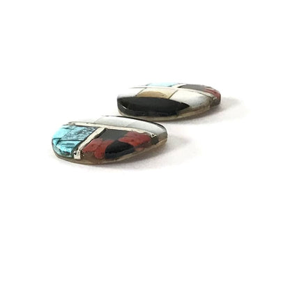 Joel Pajarito Multi-Gemstone Mosaic Inlay Earrings-Indian Pueblo Store