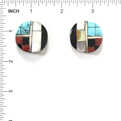 Joel Pajarito Multi-Gemstone Mosaic Inlay Earrings-Indian Pueblo Store